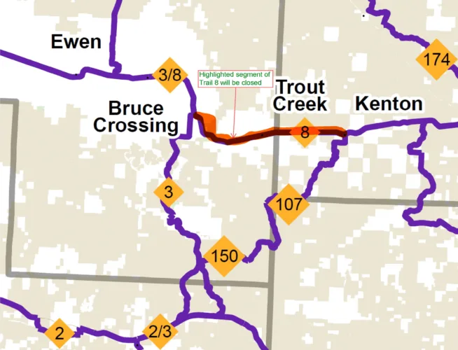 Snowmobile trail over Agate Falls in Ontonagon County to be closed this winter